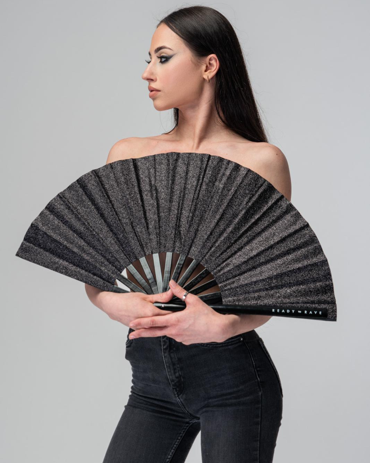 Black Glitter Large Hand Fan